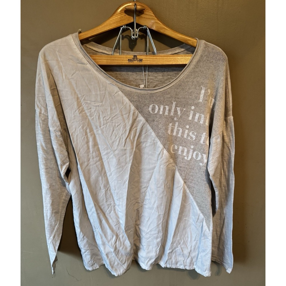 Grey Violet Long Sleeve Top Womens‎ One Size Multicolor New Made In Italy Cotton